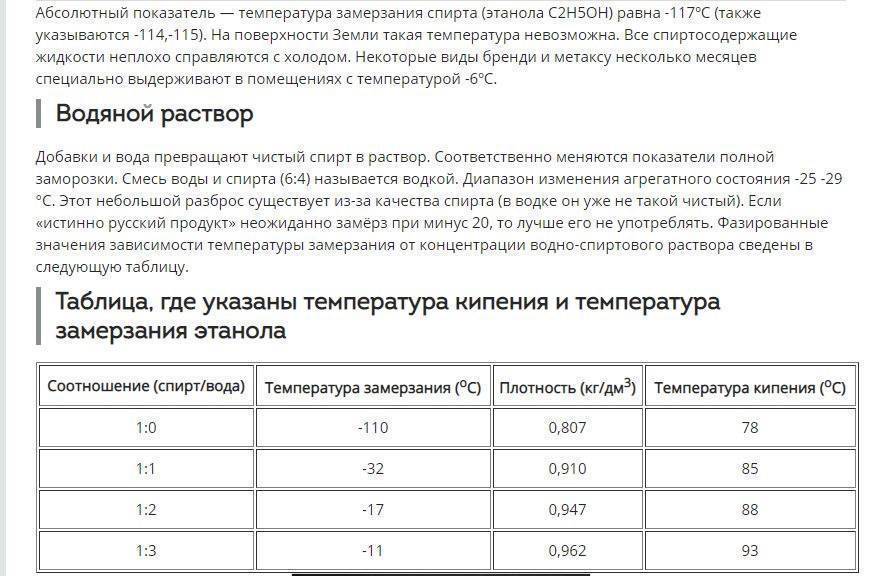 При скольки градусах замерзает. Температура замерзания водно-спиртовой смеси таблица. Температура кристаллизации этилового спирта. Температура замерзания спиртовых растворов. Таблица замерзания спиртового раствора.