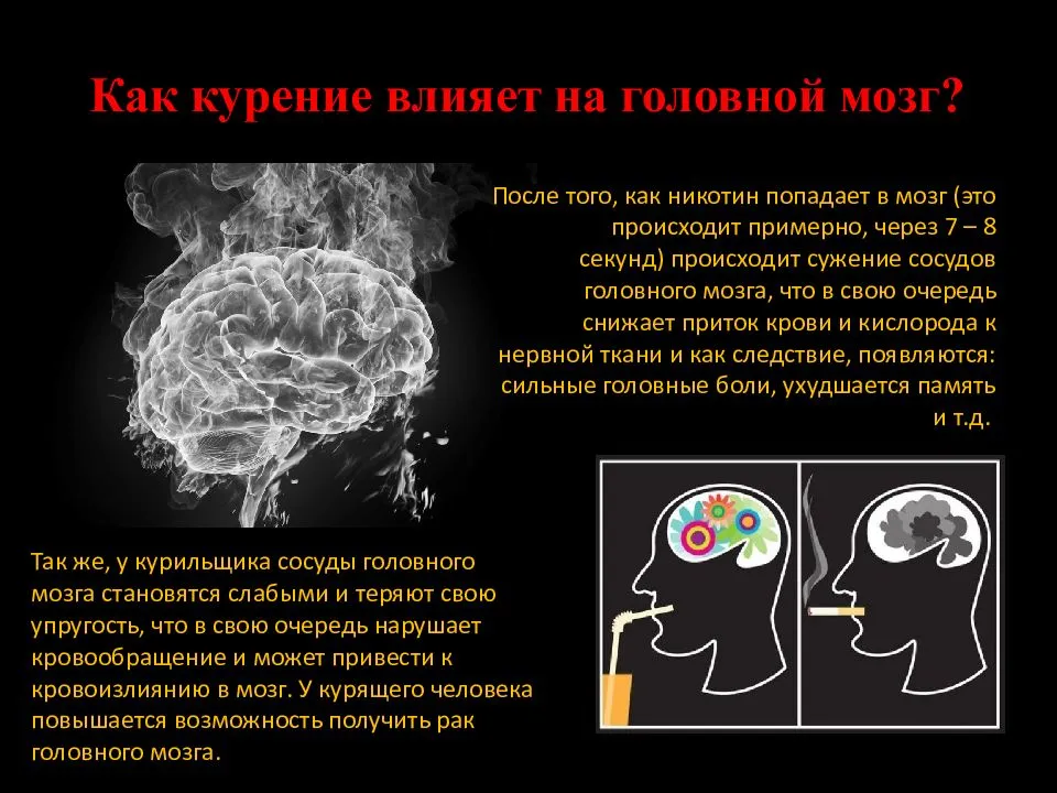 Вред мозгу. Влияние никотина на мозг человека. Влияние никотина на головной мозг человека. Влияние сигарет на нервную систему.