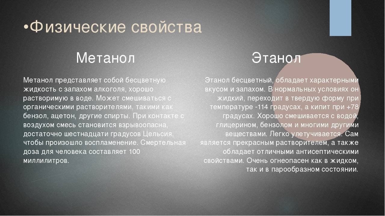 Влияние метилового спирта на организм человека презентация